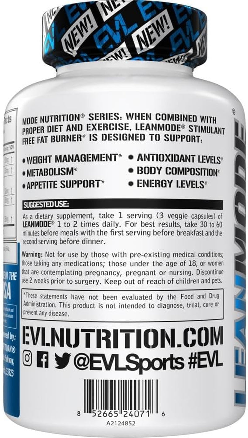 EVL Weight Loss Support Pills - Premium Multipurpose Appetite Metabolism and Fat Loss Support for Men and Women - Leanmode with Green Coffee Bean Extract CLA and Garcinia Cambogia - 50 Servings