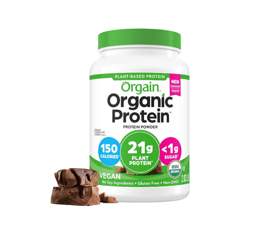 Orgain Organic Vegan Protein Powder, Creamy Chocolate Fudge - 21G Plant Protein, 6G Prebiotic Fiber, Low Net Carb, No Lactose Ingredients, No Added Sugar, Non-Gmo, for Shakes & Smoothies, 2.03 Lb