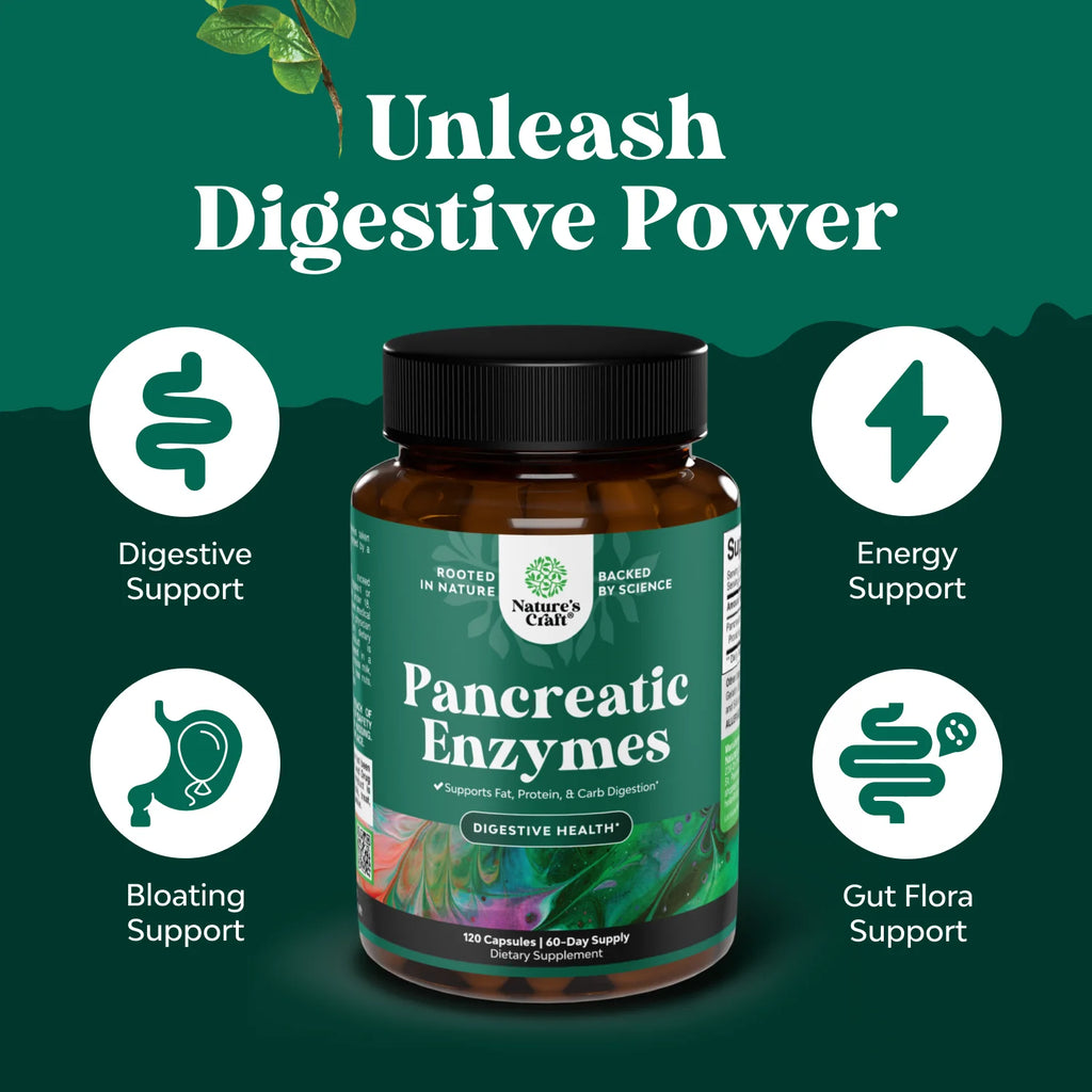 Pancreatin Digestive Enzymes Supplement for Gut and Digestive Health, 120Ct