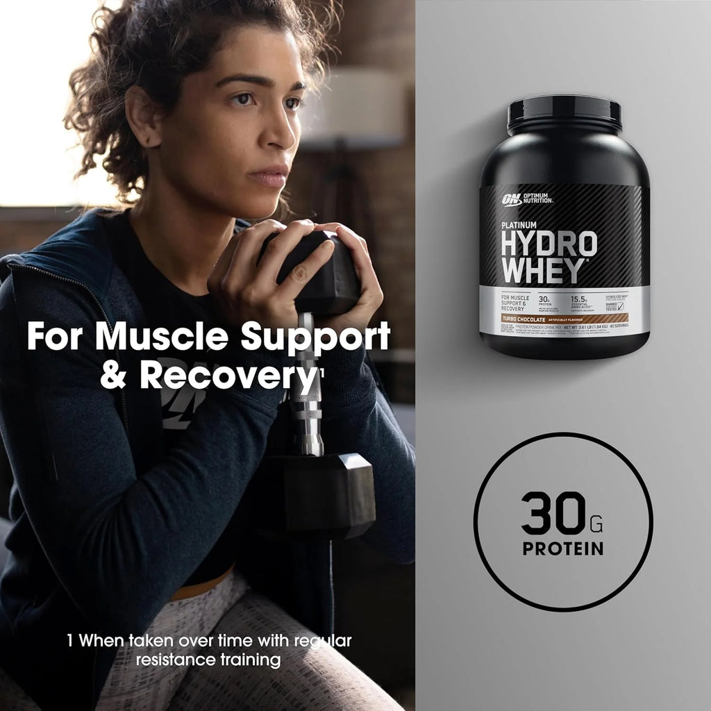 Optimum Nutrition Platinum Hydrowhey Protein Powder, 100% Hydrolyzed Whey Protein Isolate Powder, Flavor: Turbo Chocolate, 40 Servings, 3.61 Pounds (Packaging May Vary)