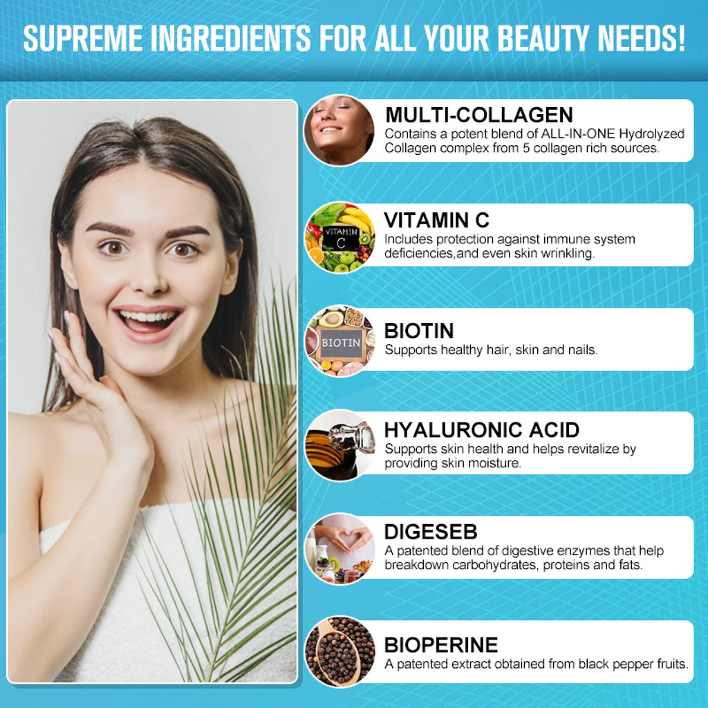 Multi Collagen Gummies | 5 Types of Food Source Collagen Supplements - Promotes Healthy Hair, Skin, Nail | 60 Gummies