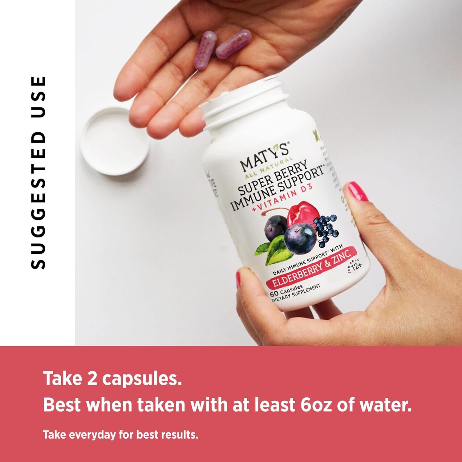 Super Berry Immune Support – Daily Immune System Supplement for Adults & Kids 12 Years +, Made with Elderberry, Aronia Berry, Zinc, Vitamins C and D3 – Capsules, 60 Count