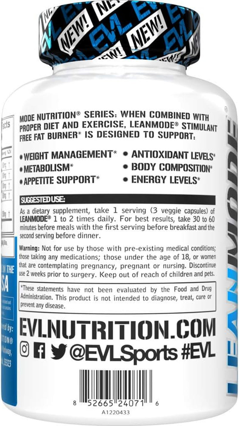 EVL Weight Loss Support Pills - Premium Multipurpose Appetite Metabolism and Fat Loss Support for Men and Women - Leanmode with Green Coffee Bean Extract CLA and Garcinia Cambogia - 50 Servings