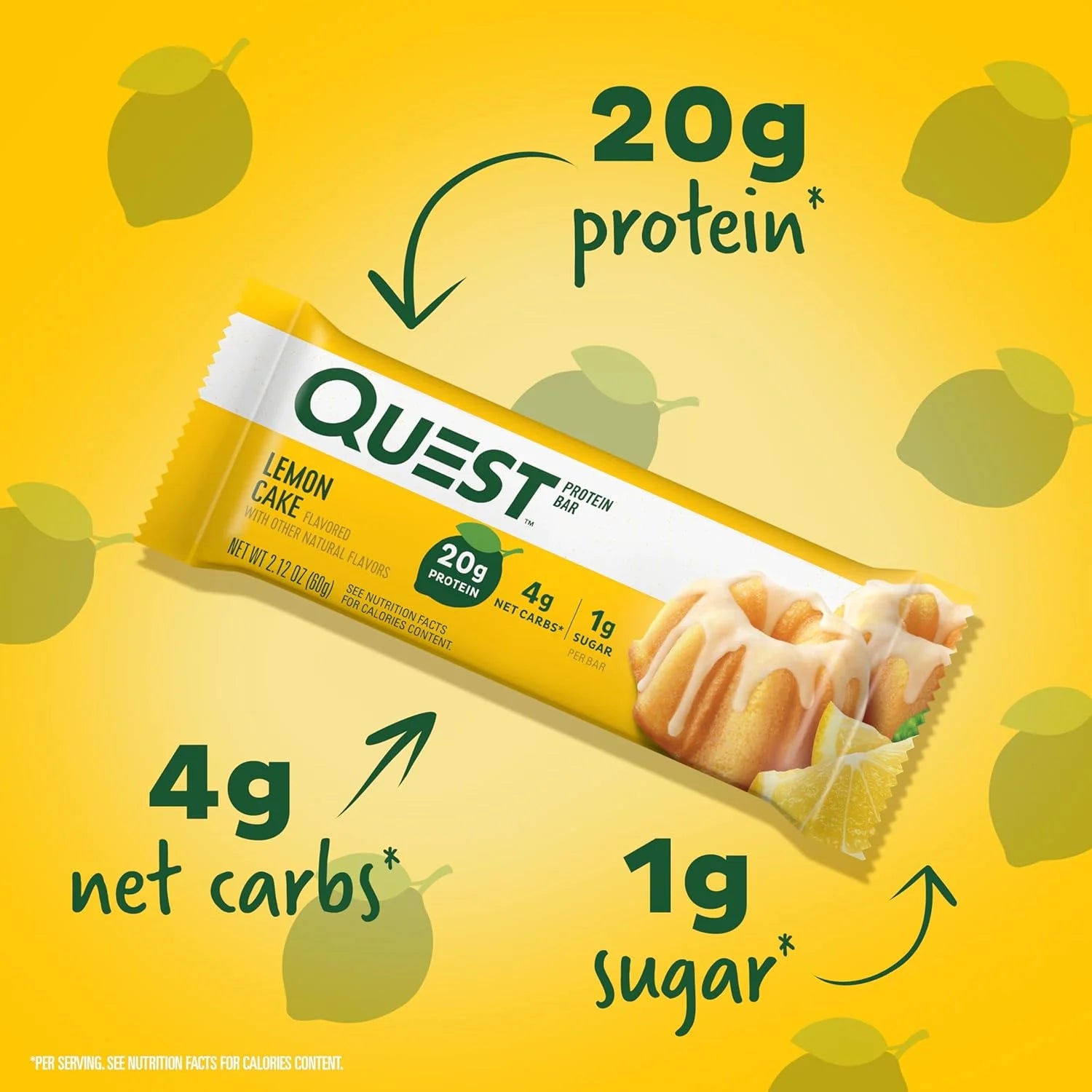 Quest Nutrition Lemon Cake Protein Bars, High Protein, Low Carb, Gluten Free, Keto Friendly, 4 Count