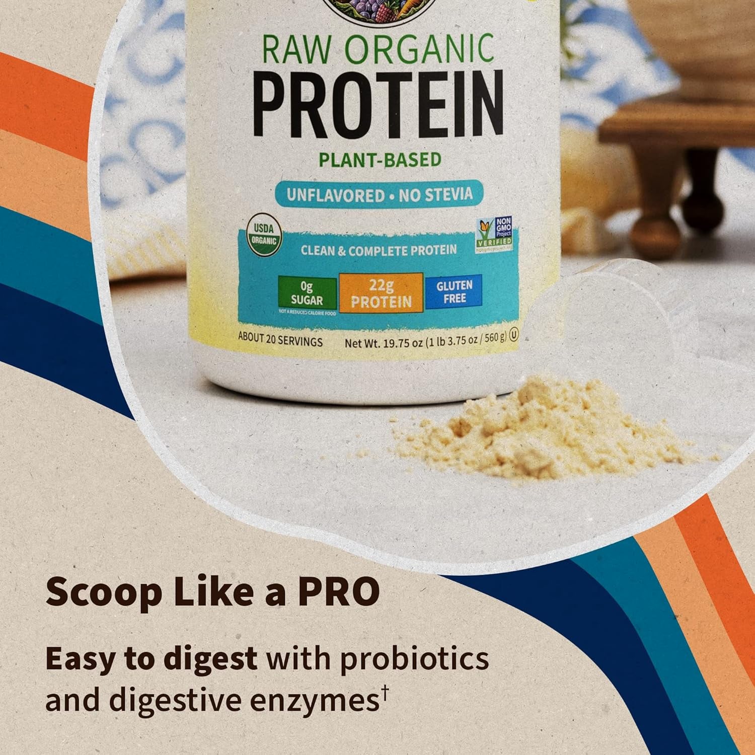 Garden of Life Organic Vegan Protein Powder, Plant Based & Bcaas, Organic Protein Powder with Probiotics & Enzymes, Non-Gmo, Gluten-Free Lactose Free 1.2 LB