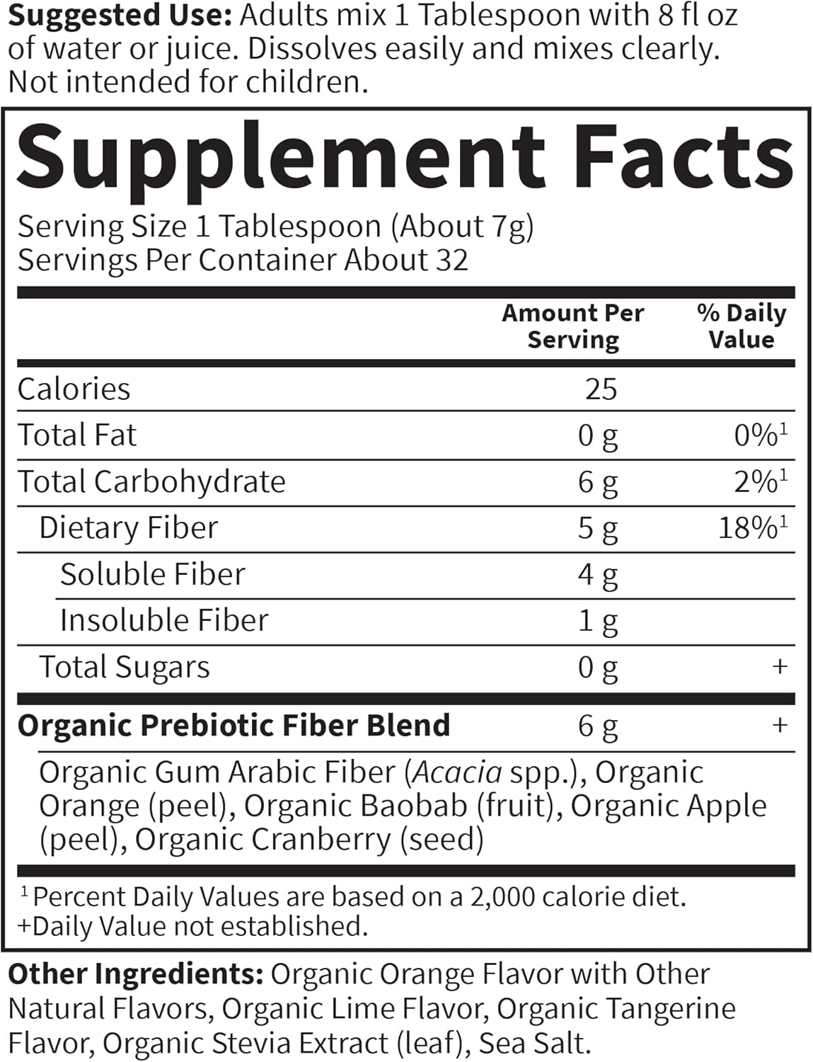 Dr Formulated Organic Fiber Supplement Powder Citrus, Sugar Free, Psyllium Free Prebiotic Superfoods, Constipation Relief and Hunger Control for Men and Women, 32 Servings