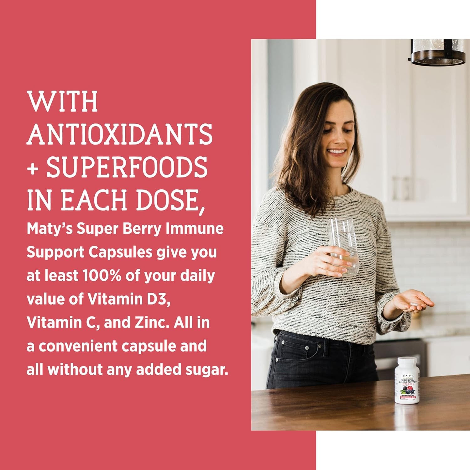 Super Berry Immune Support – Daily Immune System Supplement for Adults & Kids 12 Years +, Made with Elderberry, Aronia Berry, Zinc, Vitamins C and D3 – Capsules, 60 Count
