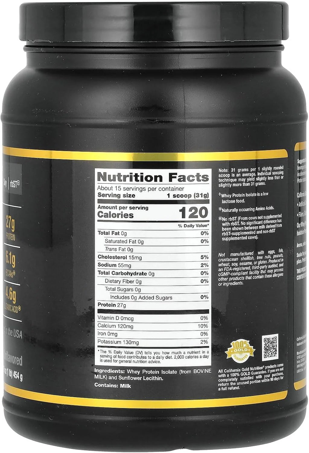 California Gold Nutrition Sport, Whey Protein Isolate, Unflavored, 1 Lb (454 G)