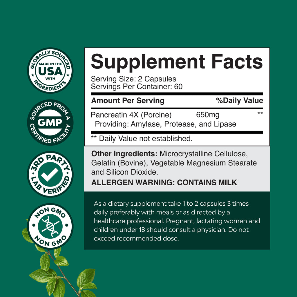 Pancreatin Digestive Enzymes Supplement for Gut and Digestive Health, 120Ct