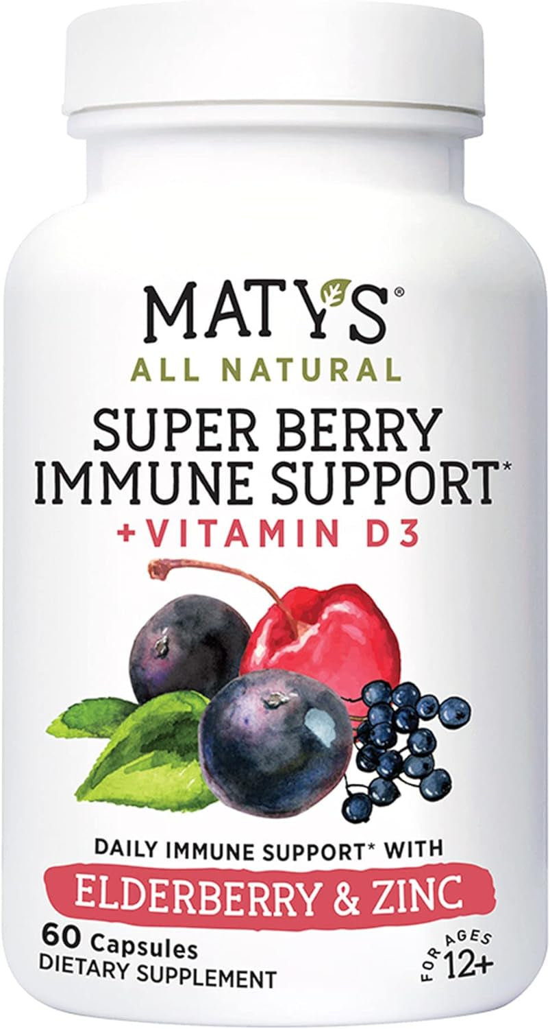 Super Berry Immune Support – Daily Immune System Supplement for Adults & Kids 12 Years +, Made with Elderberry, Aronia Berry, Zinc, Vitamins C and D3 – Capsules, 60 Count